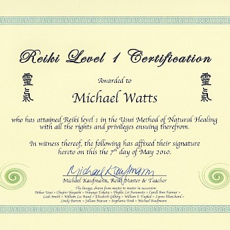 My Reiki Level 1 certification instructor Michael Kaufmann