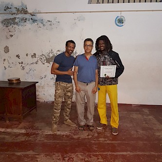 In Sao Vicente Cape Verde, March 2018, with Professor Dje, Chief Capoeira instructor in Sao Vicente, Cape Verde, and assistant Capoeira instructor Steven Roberto Da Luz