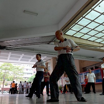 Senior Tai Chi Chuan Master Zuen Wei-Ming teaching Tai Chi Sword to other instructors in Taipei, Taiwan