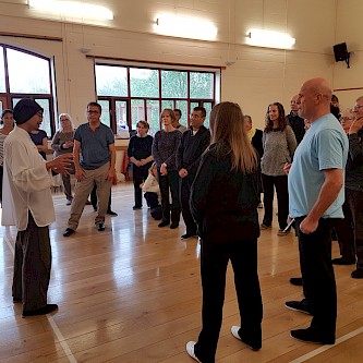 With Sifu Wing Cheung at the April 2018 Shibashi 3 Instructor Training Workshop in Hastings, UK